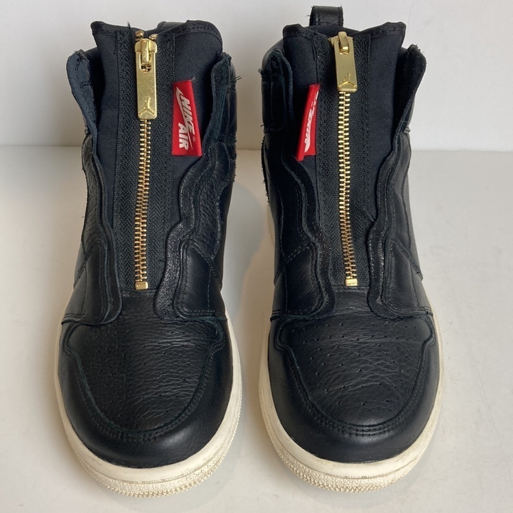 Air Jordan 1 Retro High Zip Black Sail Leather Gold Women’s 7.5 Punk Streetwear - Picture 5 of 16